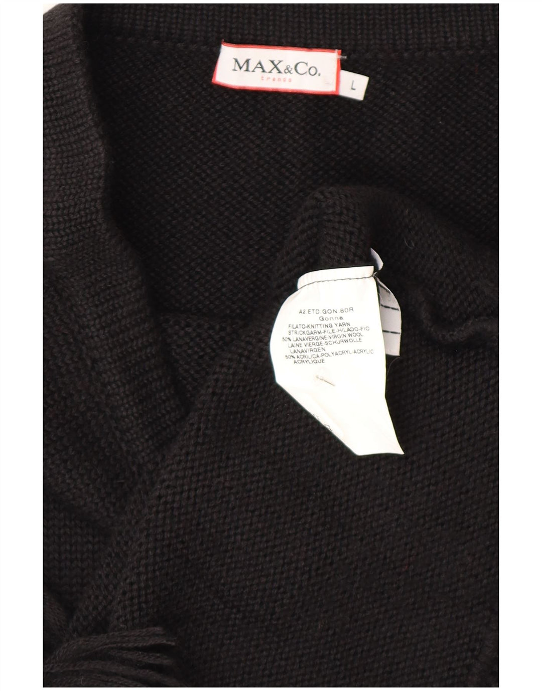 Max & Co. Jupe trapèze asymétrique en tricot pour femme Large W34 Laine vierge noire