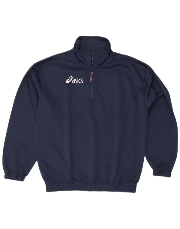 Asics Mens Zip Neck Sweatshirt Jumper Large Navy Blue Polyester