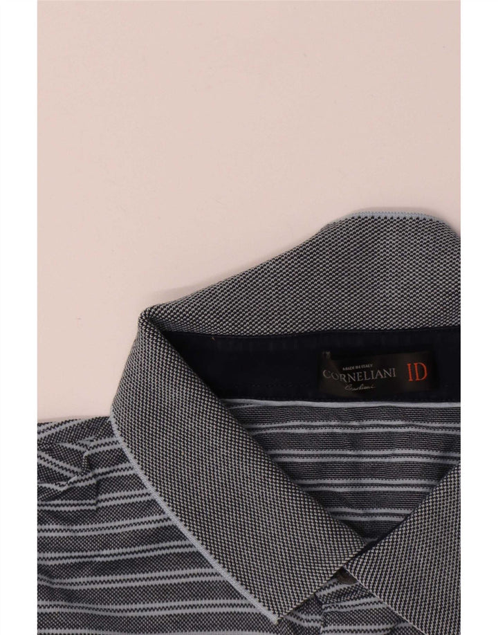Corneliani Polo Homme IT 52 Large Bleu Rayé Polyester