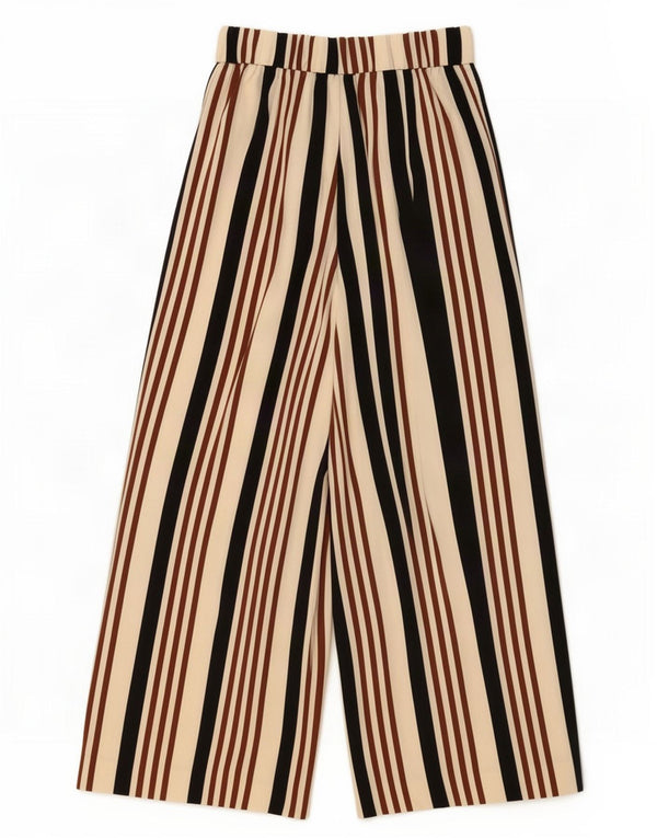 Zara Pantalon décontracté à jambe large pour femme XS W24 L24 Polyester rayé beige