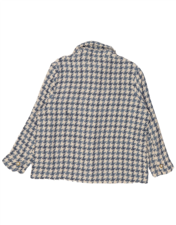 Zara Womens Oversized Bomber Jacket UK 10 Small Blue Houndstooth Cotton