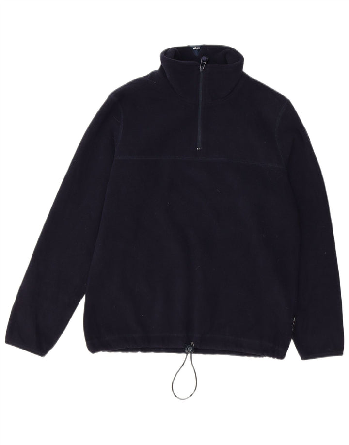 ASICS Womens Zip Neck Fleece Jumper UK 14 Medium Navy Blue Polyester