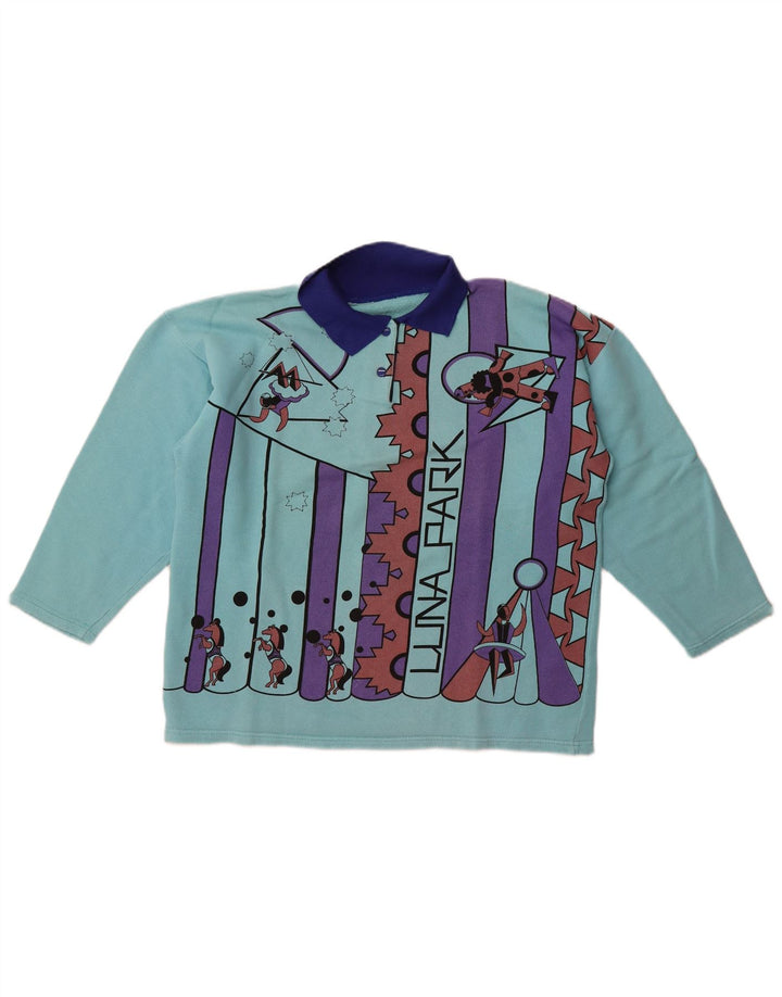 vintage Femmes Surdimensionné 3/4 Manches Sweatshirt Jumper UK 14 Bleu Moyen