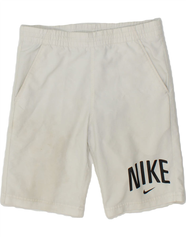 NIKE Boys Graphic Sport Shorts 10-11 Years Medium White Polyester Vintage Nike and Second-Hand Nike from Messina Hembry 