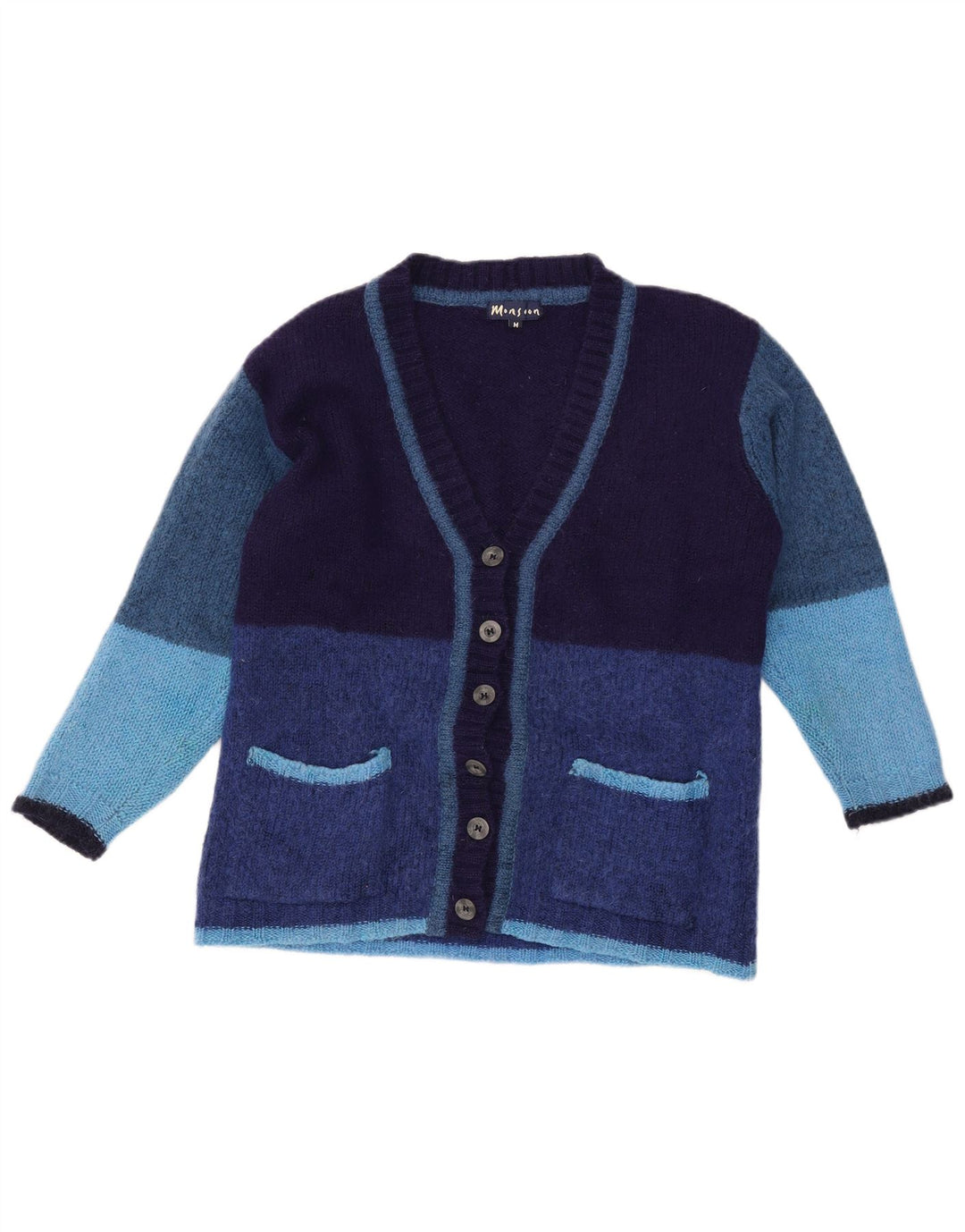 MONSOON Pull Cardigan Femme UK 14 Bleu Marine Moyen Colorblock