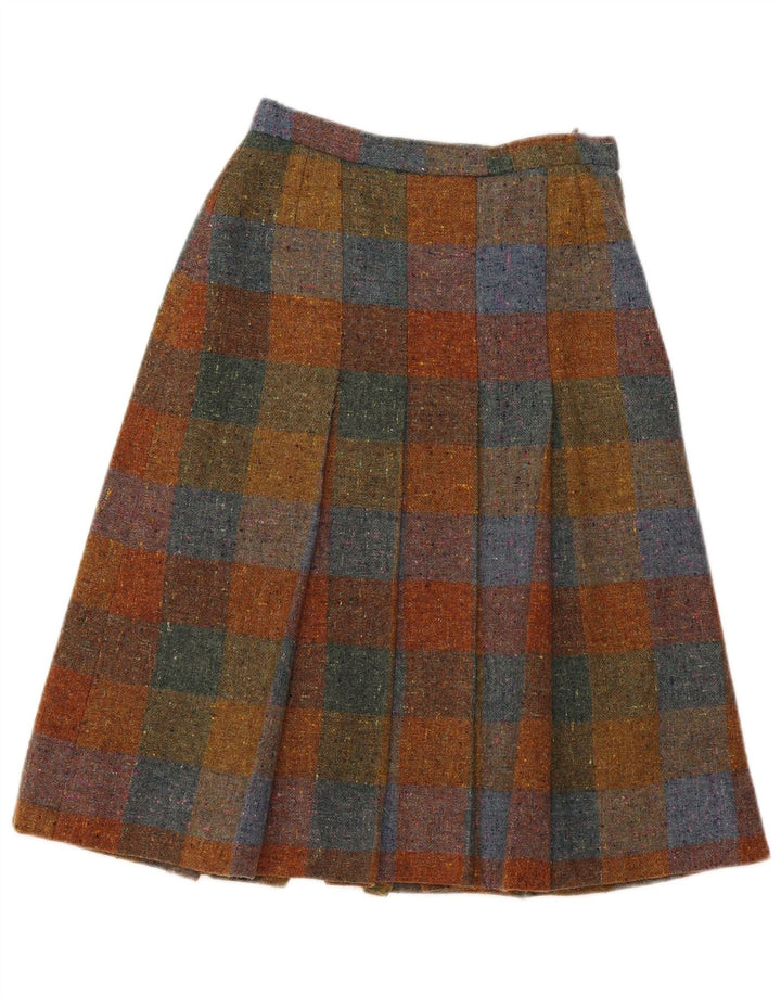 jupe trapèze femme vintage W26 petit chèque marron