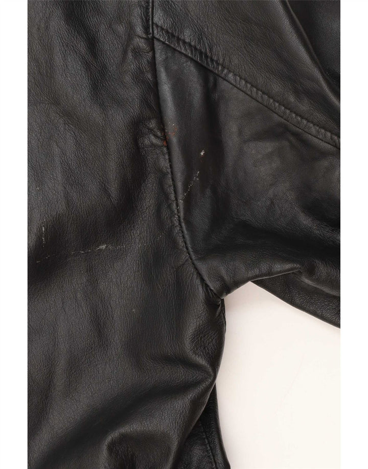 manteau en cuir femme vintage UK 14 Moyen Noir