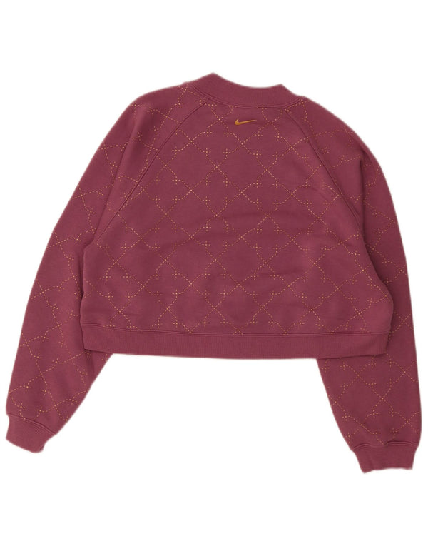 Nike Womens Crop Oversized Sweatshirt Jumper UK 6 XS Burgundy Check Cotton