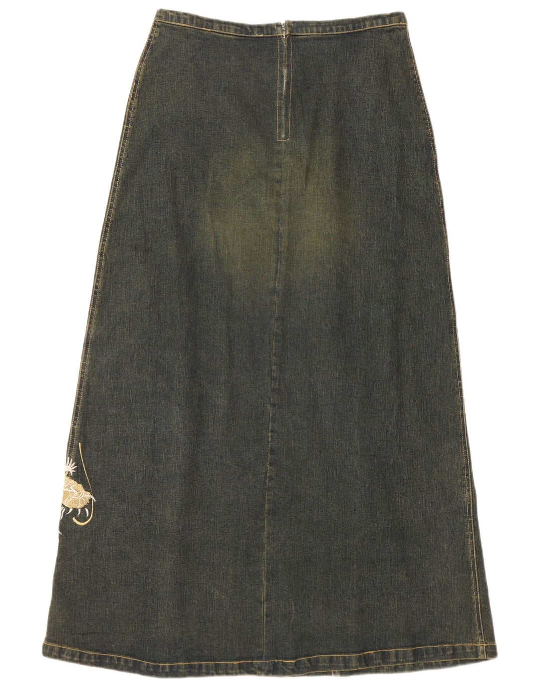 VINTAGE Jupe en denim graphique femme UK 12 Moyen W30 Coton bleu