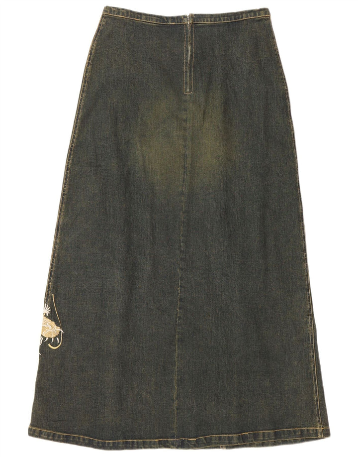 VINTAGE Jupe en denim graphique femme UK 12 Moyen W30 Coton bleu