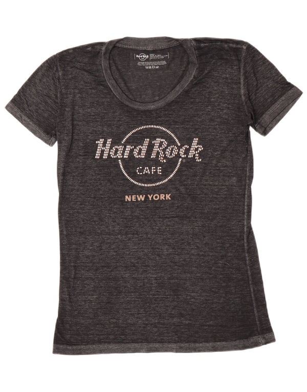 Hard Rock Cafe T-shirt graphique pour femme UK 10 Petit coton moucheté gris