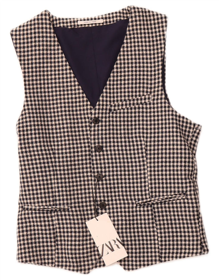 Gilet homme ZARA en coton pied-de-poule bleu marine moyen