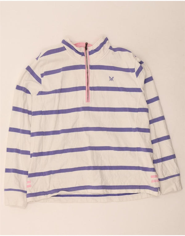 Crew Clothing Sweat-shirt à col zippé pour femme UK 46 Large Rayé Blanc