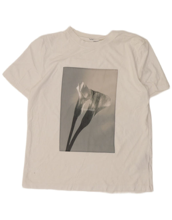Calvin Klein T-shirt graphique coupe classique pour hommes, petit coton blanc