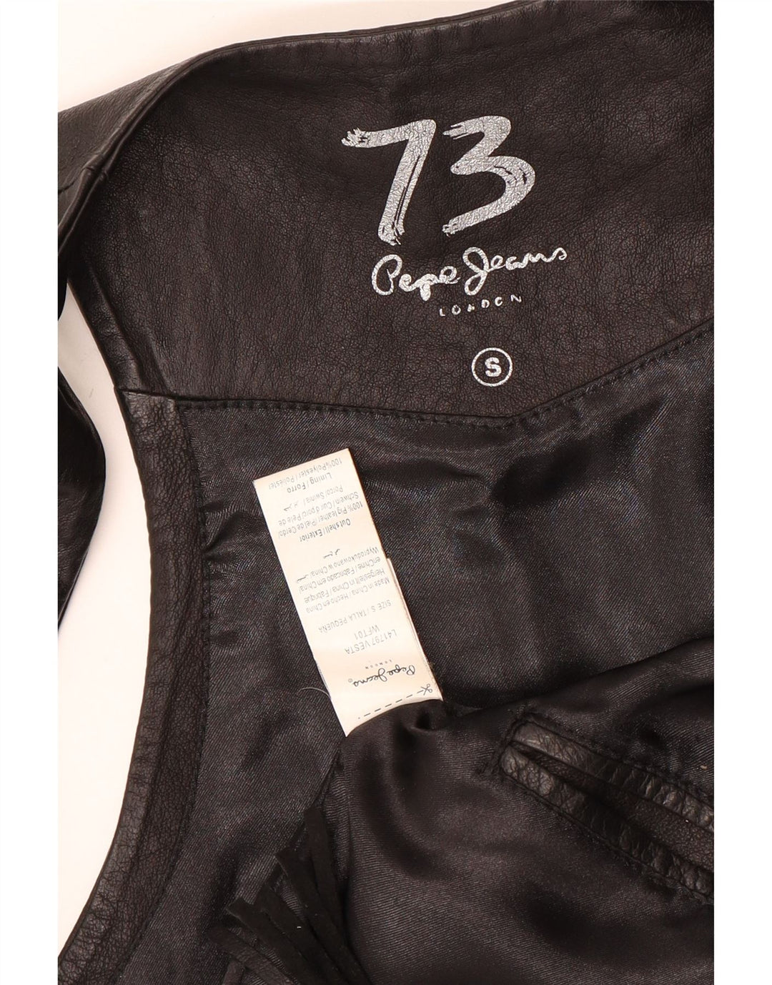 PEPE JEANS Gilet en cuir pour femme UK 10 Petit cowboy en cuir noir