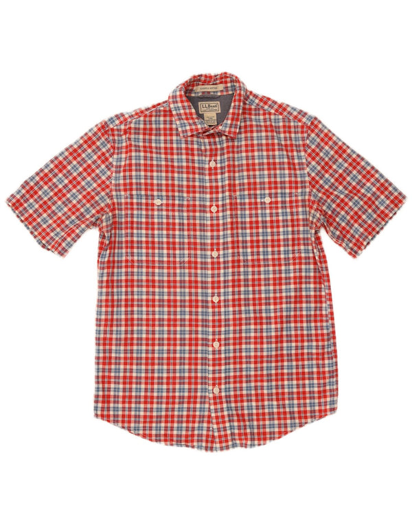 L.L.Bean Chemise à manches courtes pour homme en coton à petits carreaux rouges
