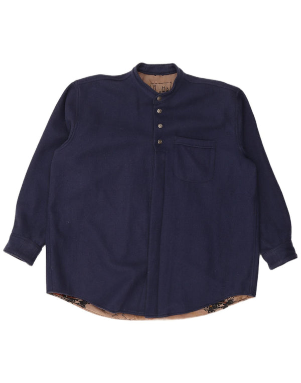 VINTAGE Mens Pullover Flannel Shirt 2XL Navy Blue