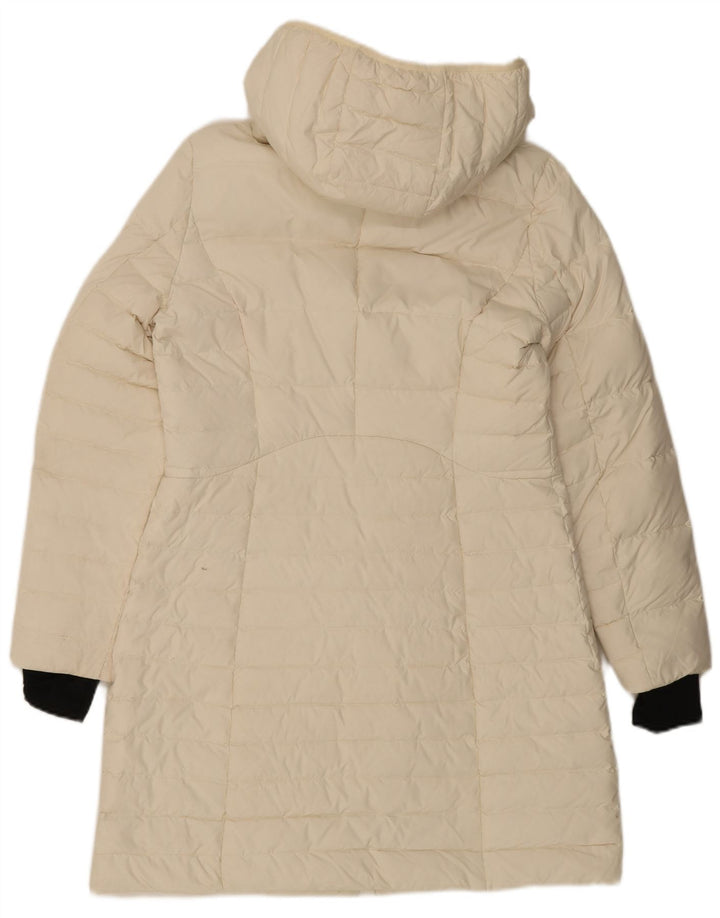 VINTAGE Manteau rembourré à capuche pour femme UK 14 Medium Off White Polyester