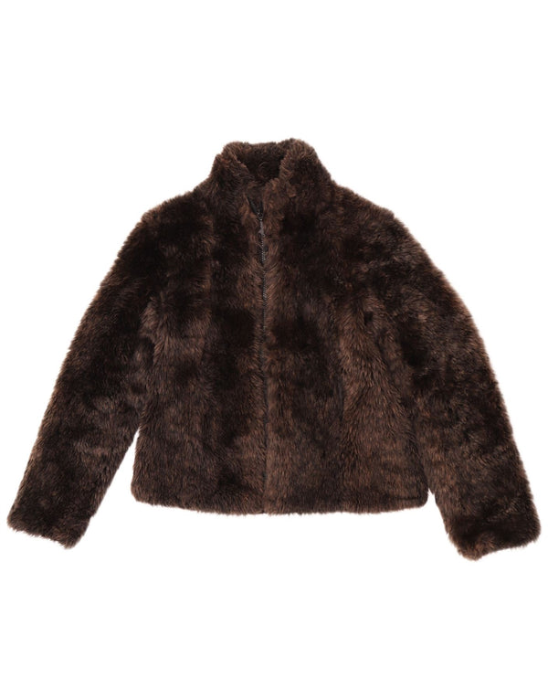 vintage Femme Fausse Fourrure Veste UK 6 XS Marron Acrylique