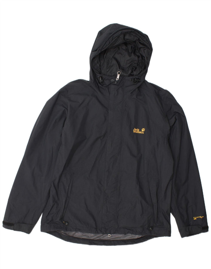 JACK WOLFSKIN Veste de pluie à capuche pour homme UK 40/42 Large Noir Polyamide