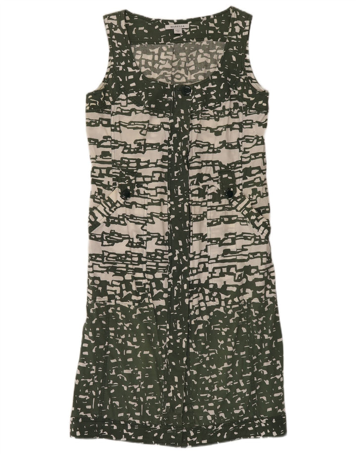MARELLA Robe chemise sans manches pour femme UK 12 Vert moyen géométrique