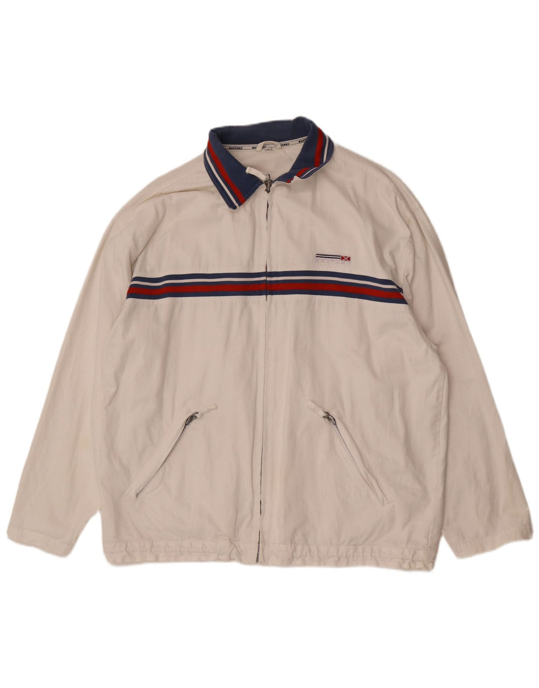 vintage Mens Survêtement Top Veste XL Blanc Colourblock Coton
