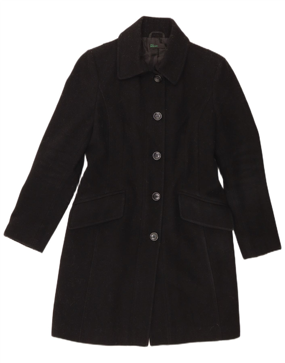 Benetton Pardessus Femme UK 10 Petite Laine Noire