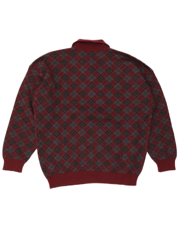 Stefanel Pull à col polo pour homme en laine à losanges/diamant bordeaux moyen