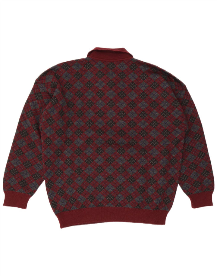 Stefanel Pull à col polo pour homme en laine à losanges/diamant bordeaux moyen