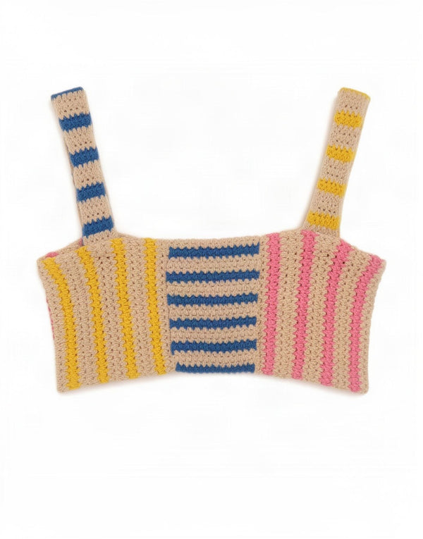 Zara Womens Top court en tricot sans manches UK 10 Petit rayé multicolore