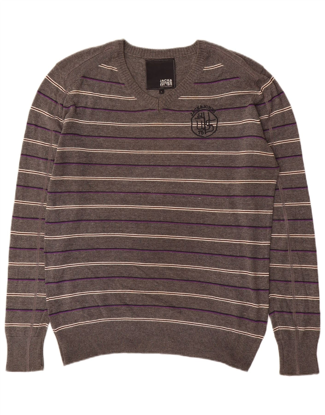 Jack & Jones Pull Graphique Col V Homme Large Gris Rayé