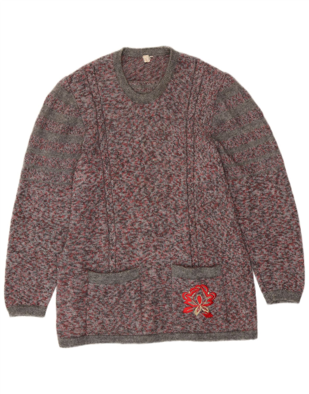 VINTAGE Femme Crew Neck Jumper Pull UK 16 Grand Multicolore Moucheté