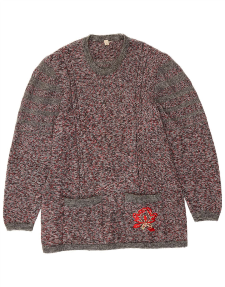 VINTAGE Femme Crew Neck Jumper Pull UK 16 Grand Multicolore Moucheté