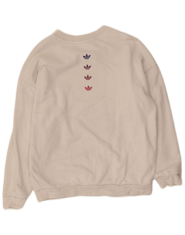 Adidas Sweat-shirt surdimensionné graphique pour femme UK 10 Petit coton blanc