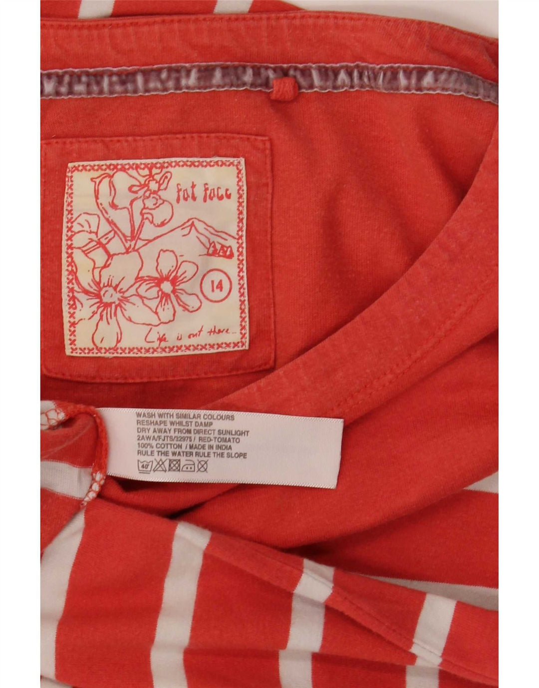 Fat Face Haut régulier à manches longues pour femme UK 44 Coton rayé rouge moyen
