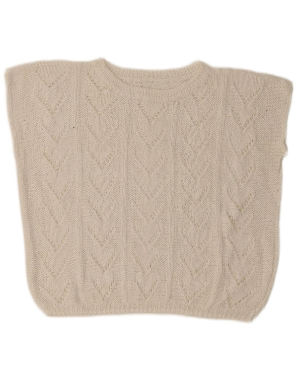 vintage Womens Crop Vest Débardeur UK 14 Grand Blanc