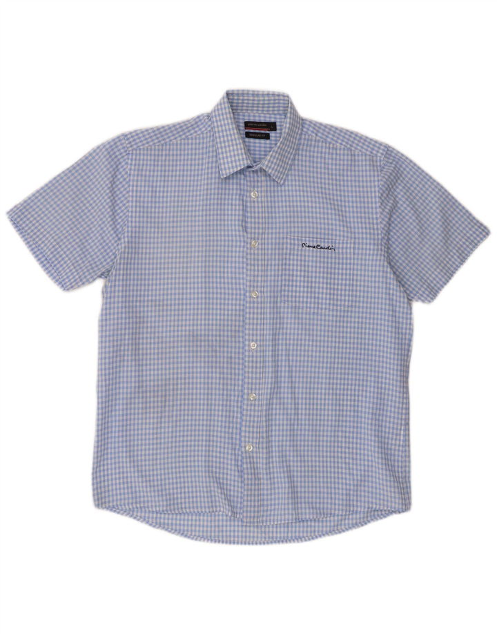 Pierre Cardin Chemise à manches courtes pour homme, coupe classique, grand vichy bleu