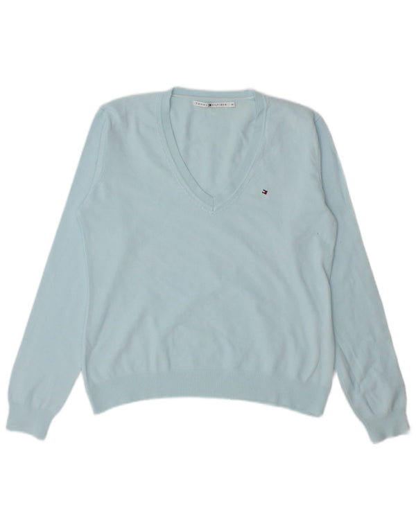 Tommy Hilfiger Pull court à col en V pour femme UK 12 Bleu moyen Coton