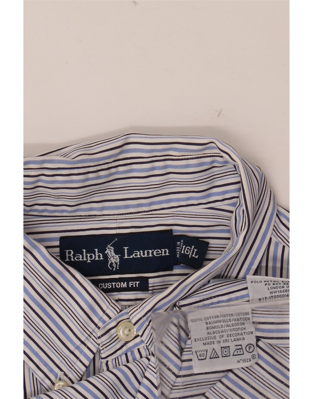 RALPH LAUREN Chemise ajustée sur mesure pour homme Taille 16 Grand coton rayé bleu