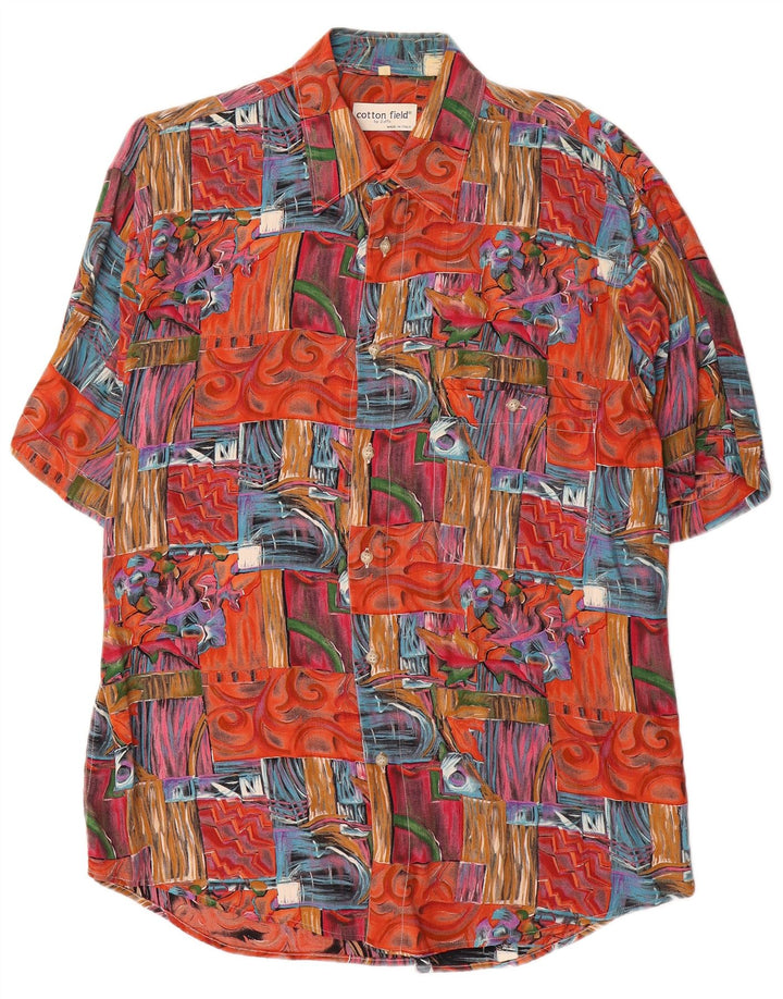 vintage Chemise à manches courtes pour hommes Patchwork rouge moyen