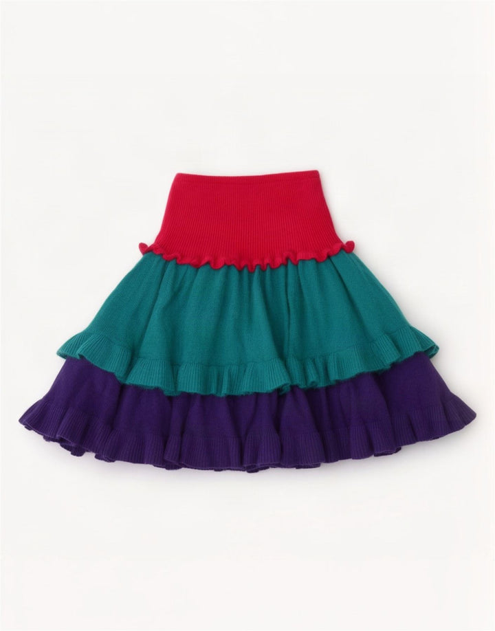 Blumarine Femme Jupe En Tricot À Volants W26 Petite Laine Colorblock Multicolore