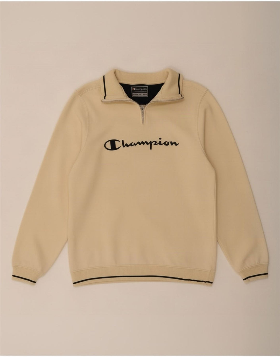 Champion Sweat-shirt graphique à col zippé pour homme Petit coton beige