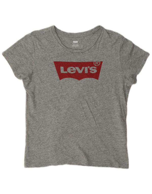 Levi's T-Shirt Graphique Femme UK 14 Gris Moyen Moucheté Coton