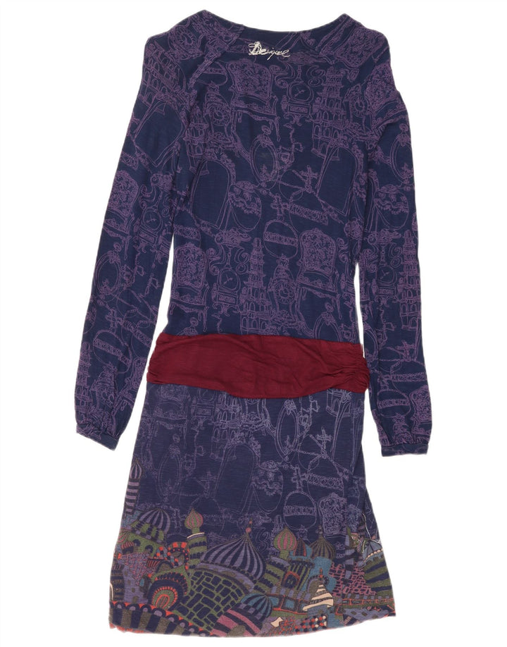 Desigual Robe taille basse à motif abstrait pour femme UK 8 Small Bleu marine