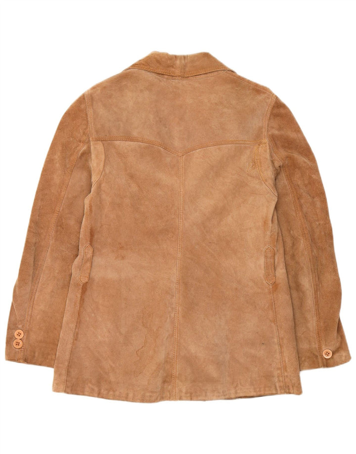 vintage Femme 3 Boutons Blazer En Daim Veste UK 12 Brun Moyen