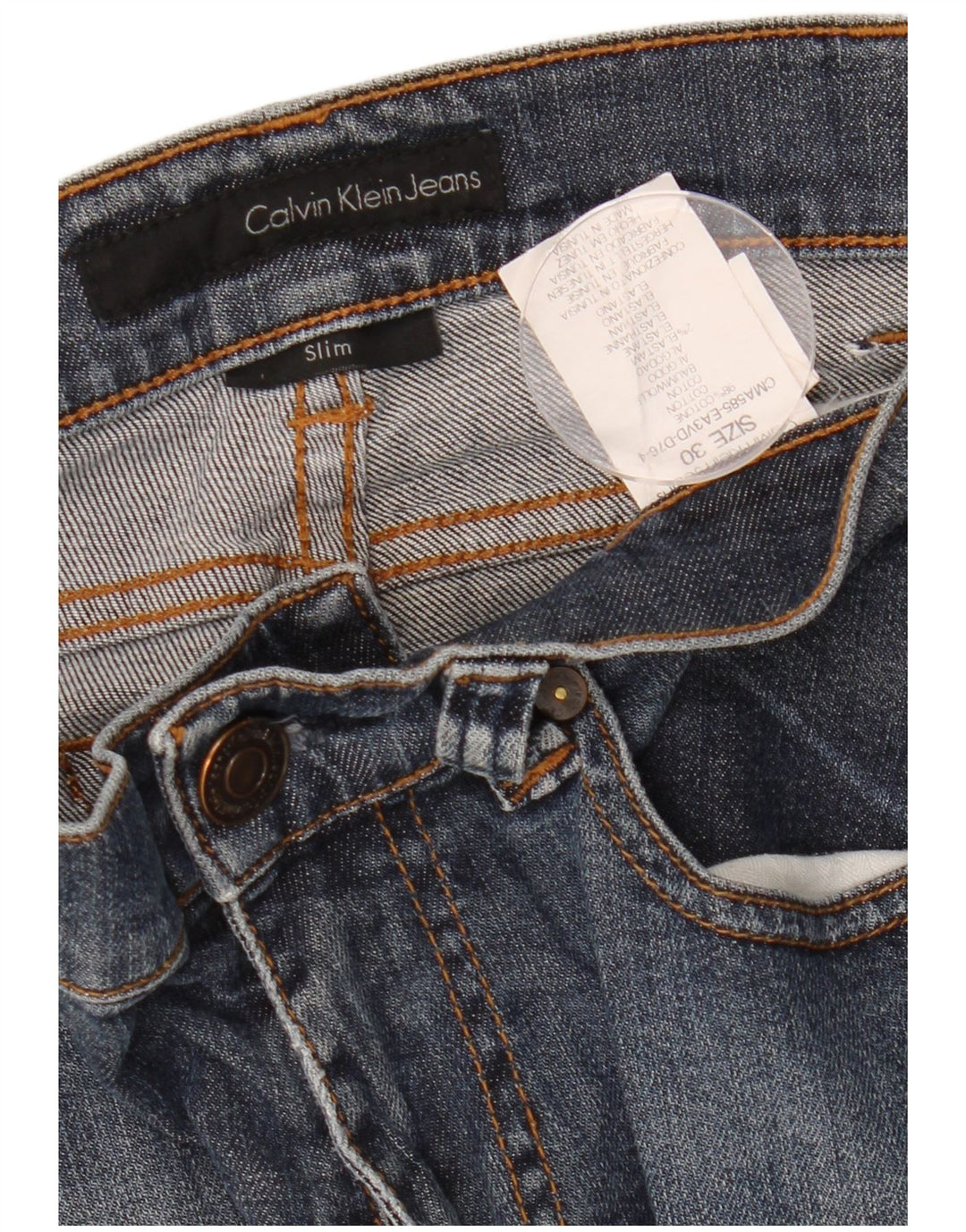 CALVIN KLEIN Jean Slim Femme W30 L28 Bleu Marine Coton