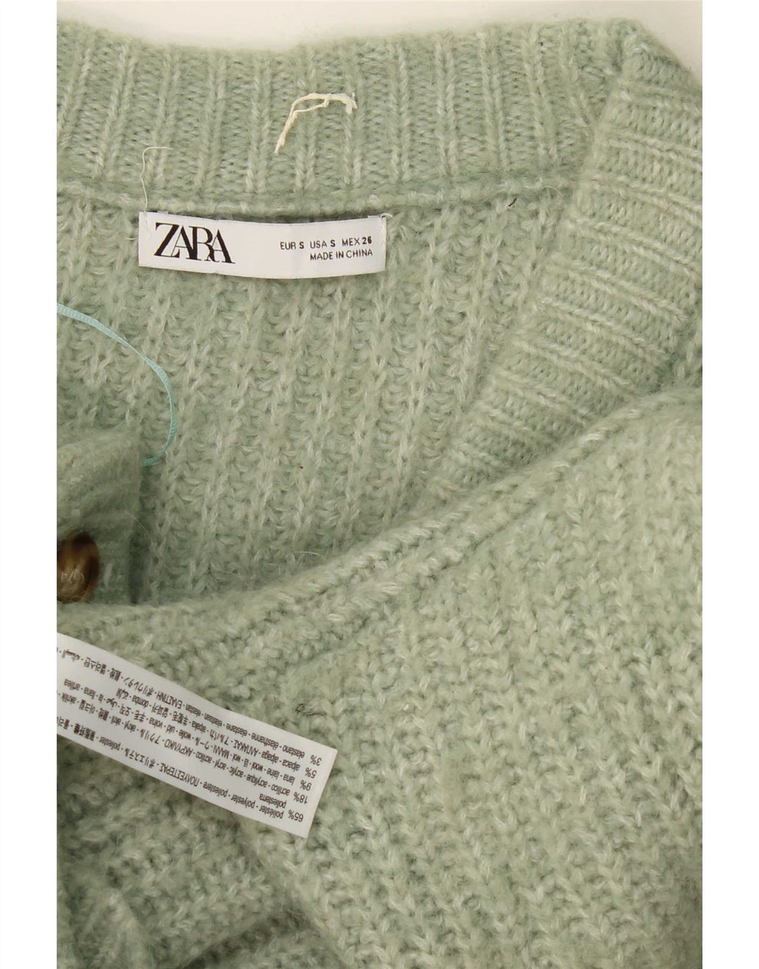 Zara Cardigan surdimensionné pour femme UK 10 Petit polyester moucheté vert