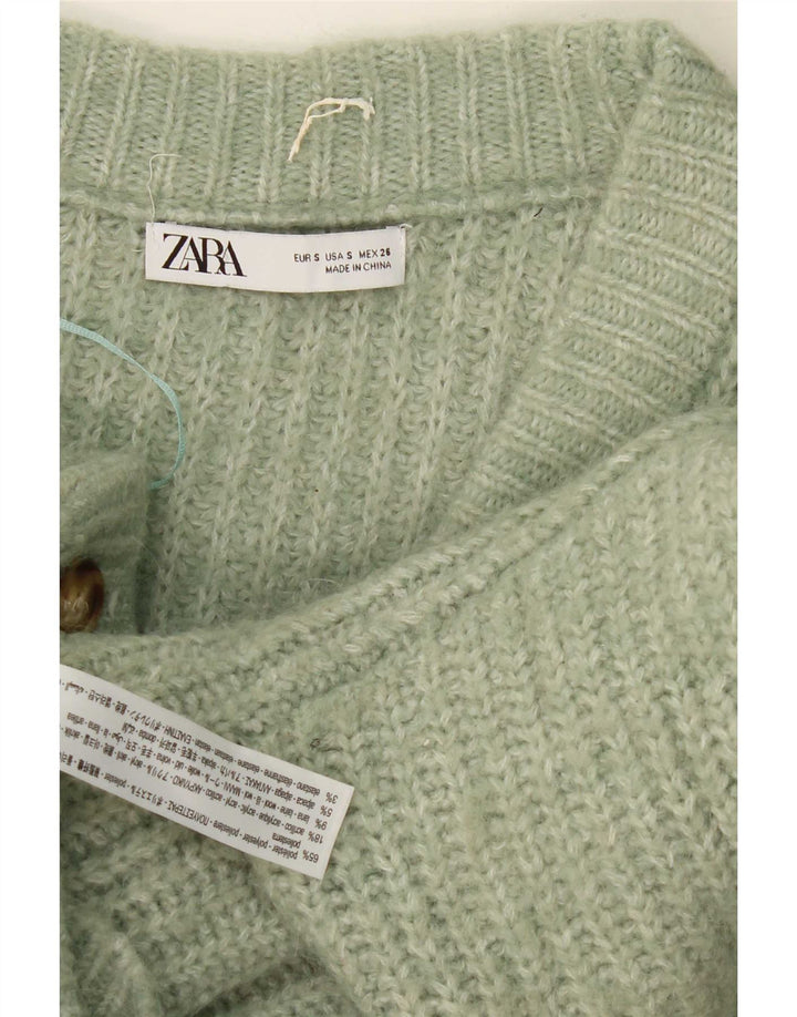 Zara Cardigan surdimensionné pour femme UK 10 Petit polyester moucheté vert