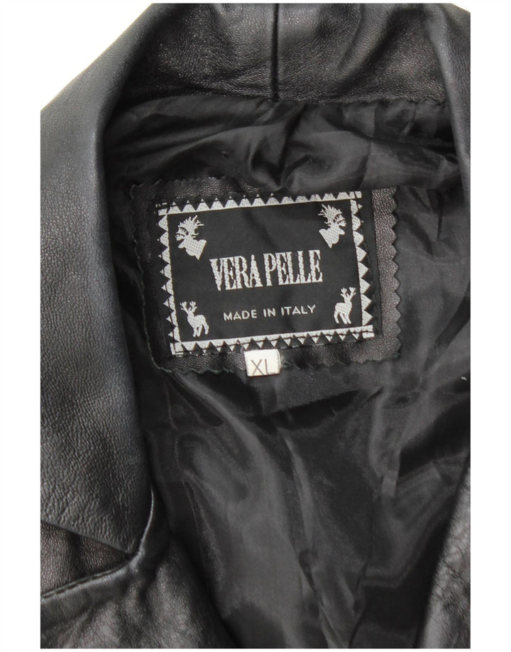 VINTAGE Manteau en cuir femme UK 18 XL Cuir noir