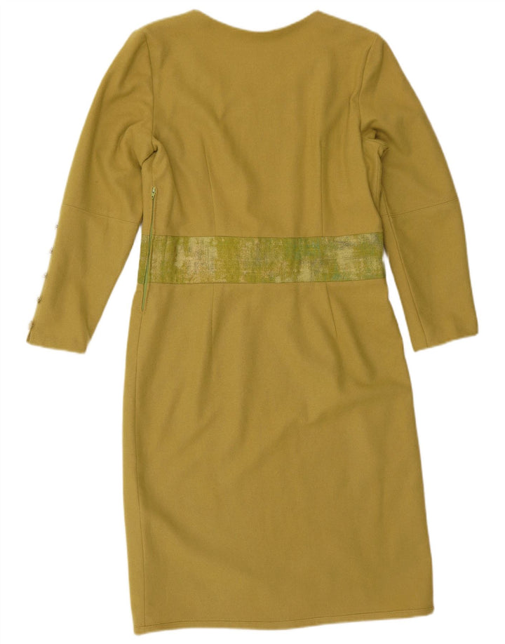 vintage Femme Manches Longues Shift Robe UK 12 Vert Moyen